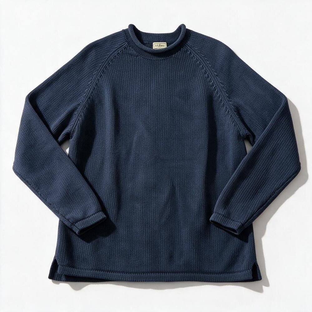 LL Bean XL Tall Navy Blue Roll Neck Sweater Cotton Casual Nautical Fisherman